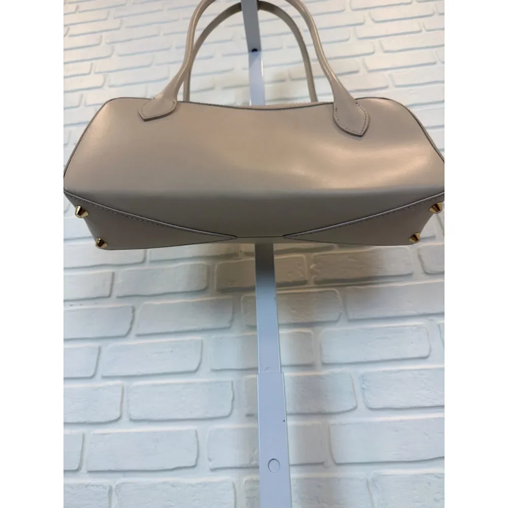 Isadora Beige Leather Structured Barrel Shoulder Bag